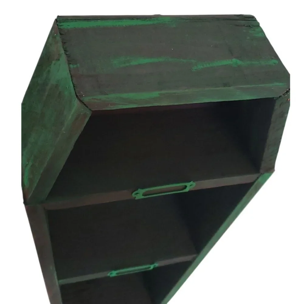 Decorative Green & Black Cedar Coffin Shelf with Nameplates
